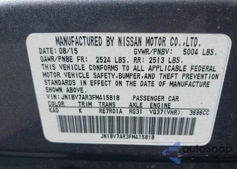 2015 Infiniti Q50 Premium from USA, damaged, VIN JN1BV7AR3FM415818